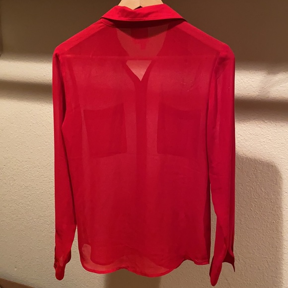 Red Sheer Western Collar Button Down Blouse Size S - Picture 7 of 8